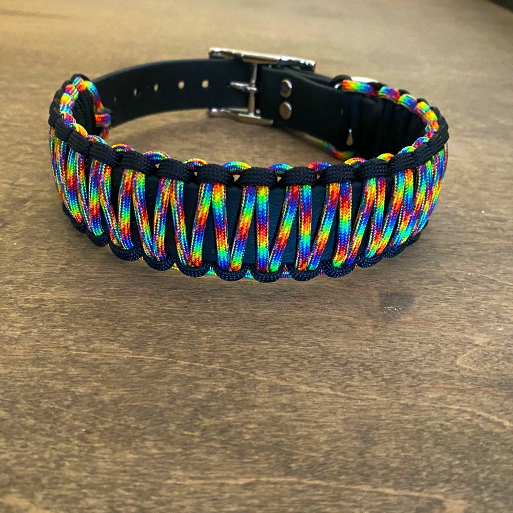 Dog collar black biothane with multi color paracord handcrafted NWT